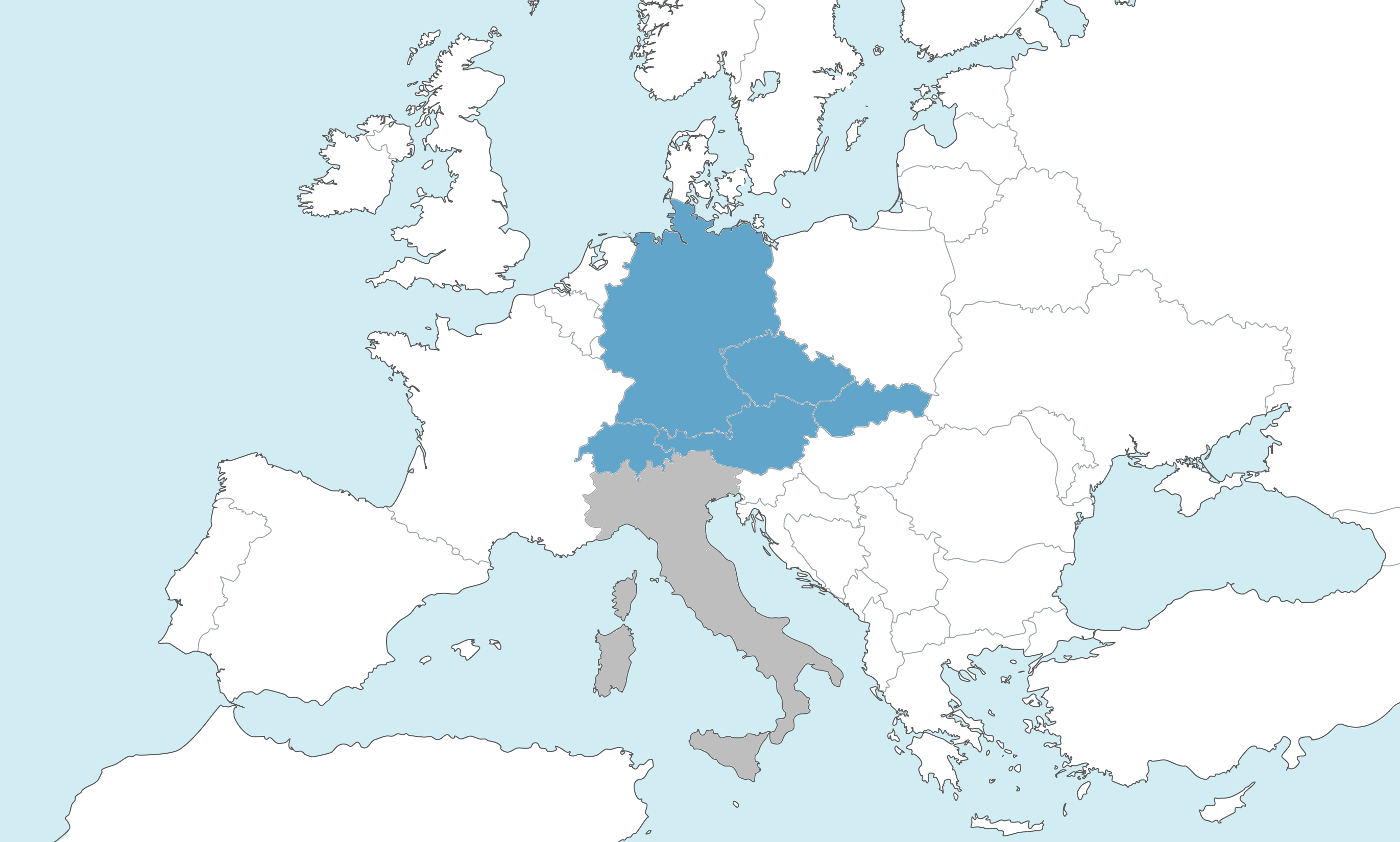 Central Europe highlighted on the dealer map